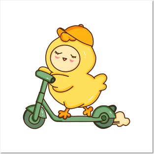 Chicken riding electric scooter Posters and Art